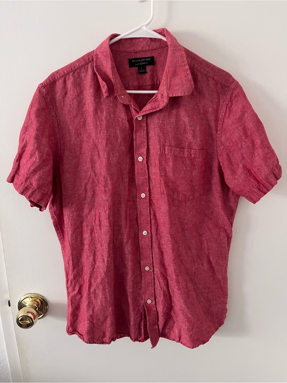 Banana Republic Men’s Linen Standard Fit Button Up Short Sleeve Shirt Large Red